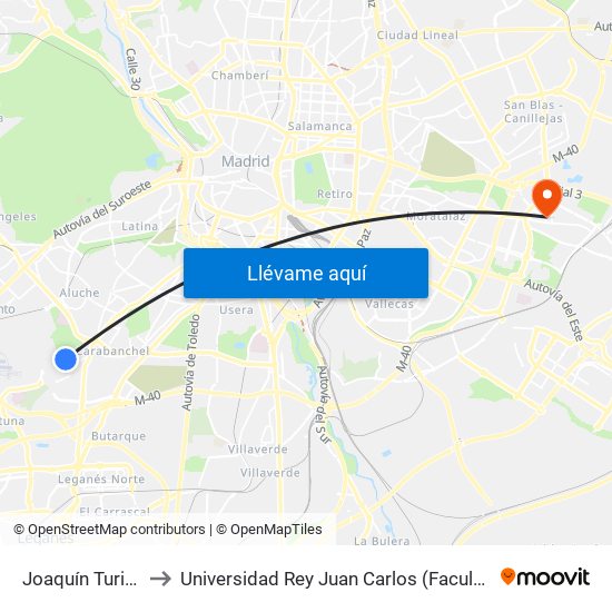 Joaquín Turina - Las Cruces to Universidad Rey Juan Carlos (Facultad De Ciencias Jurídicas Y Sociales) map