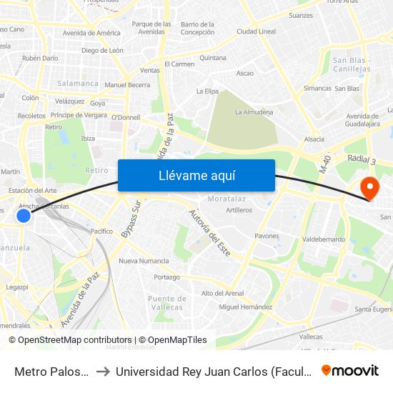 Metro Palos De La Frontera to Universidad Rey Juan Carlos (Facultad De Ciencias Jurídicas Y Sociales) map