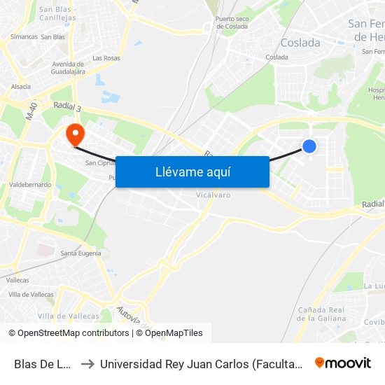 Blas De Lezo - Ilusión to Universidad Rey Juan Carlos (Facultad De Ciencias Jurídicas Y Sociales) map