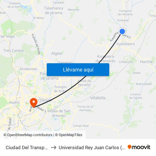 Ciudad Del Transporte, Polígonos Marchamalo to Universidad Rey Juan Carlos (Facultad De Ciencias Jurídicas Y Sociales) map
