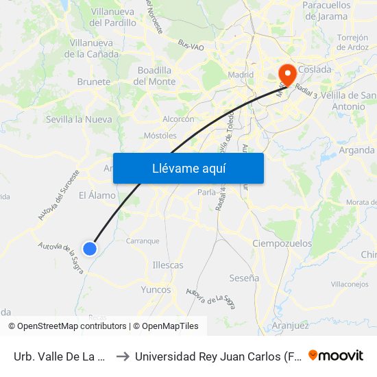 Urb. Valle De La Cuna, El Viso De San Juan to Universidad Rey Juan Carlos (Facultad De Ciencias Jurídicas Y Sociales) map