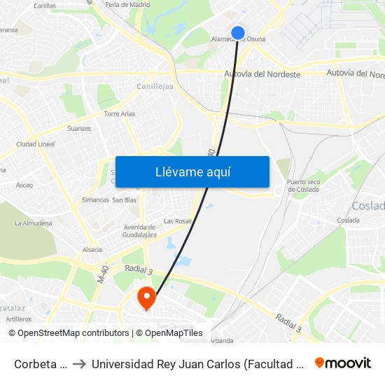 Corbeta - La Rioja to Universidad Rey Juan Carlos (Facultad De Ciencias Jurídicas Y Sociales) map