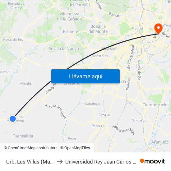 Urb. Las Villas (Madrid), Santa Cruz Del Retamar to Universidad Rey Juan Carlos (Facultad De Ciencias Jurídicas Y Sociales) map