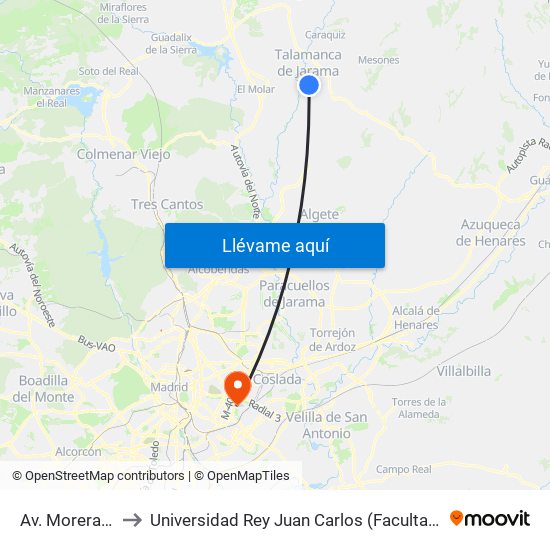 Av. Moreras - Av. Alcalá to Universidad Rey Juan Carlos (Facultad De Ciencias Jurídicas Y Sociales) map