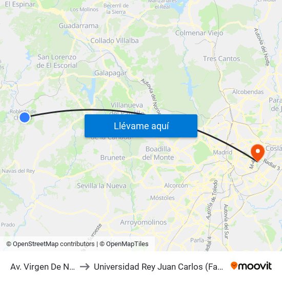 Av. Virgen De Navahonda - Canopus to Universidad Rey Juan Carlos (Facultad De Ciencias Jurídicas Y Sociales) map