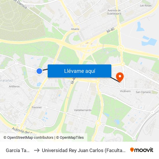 García Tapia - Oberón to Universidad Rey Juan Carlos (Facultad De Ciencias Jurídicas Y Sociales) map