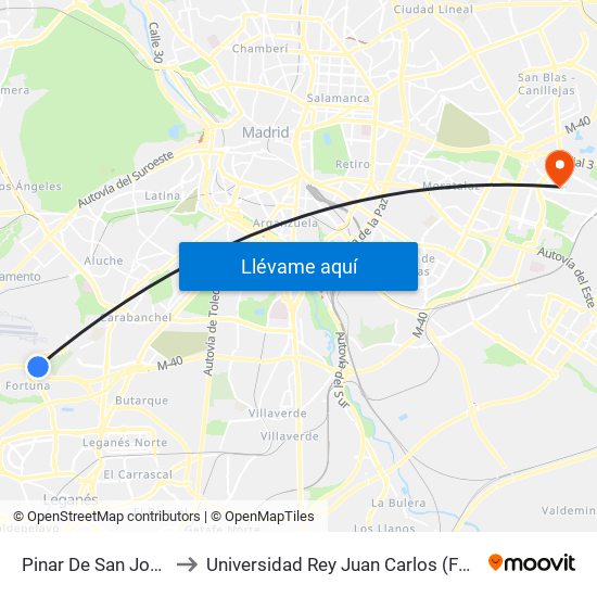 Pinar De San José - Centro De Acogida to Universidad Rey Juan Carlos (Facultad De Ciencias Jurídicas Y Sociales) map