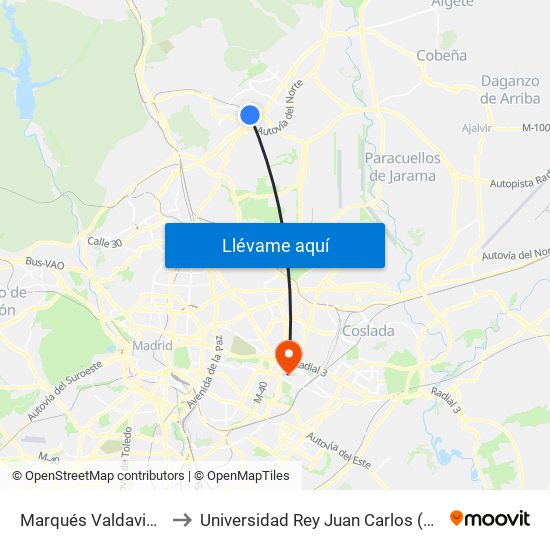 Marqués Valdavia - Ramón Fdez. Guisasola to Universidad Rey Juan Carlos (Facultad De Ciencias Jurídicas Y Sociales) map