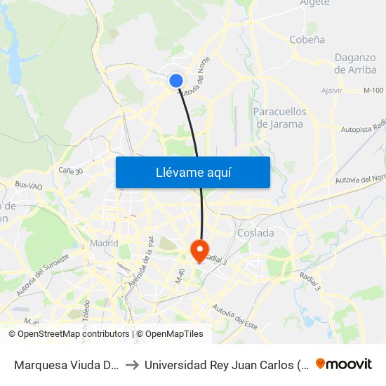 Marquesa Viuda De Aldama - N.ª Sra. Del Pilar to Universidad Rey Juan Carlos (Facultad De Ciencias Jurídicas Y Sociales) map