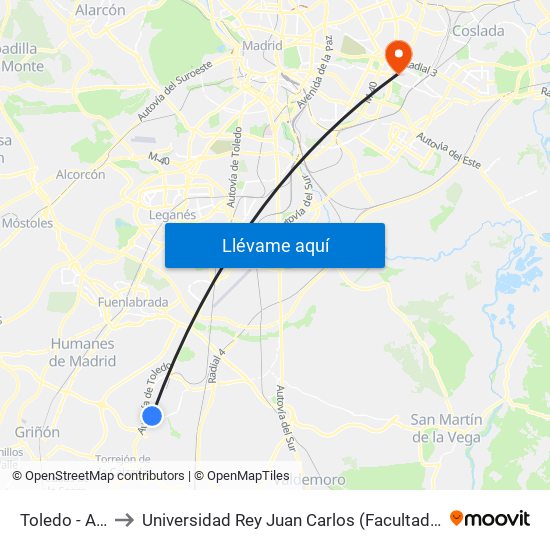 Toledo - Av. Leguario to Universidad Rey Juan Carlos (Facultad De Ciencias Jurídicas Y Sociales) map