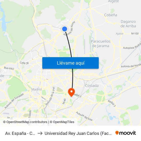 Av. España - Centro De Mayores to Universidad Rey Juan Carlos (Facultad De Ciencias Jurídicas Y Sociales) map