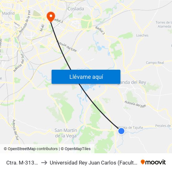 Ctra. M-313 - Las Cabrizas to Universidad Rey Juan Carlos (Facultad De Ciencias Jurídicas Y Sociales) map