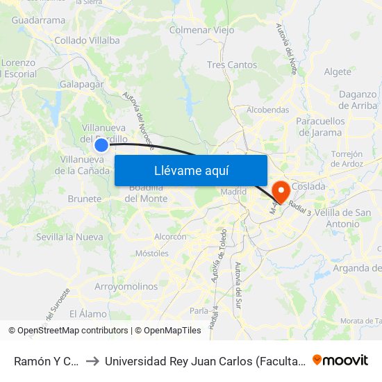 Ramón Y Cajal - Paloma to Universidad Rey Juan Carlos (Facultad De Ciencias Jurídicas Y Sociales) map