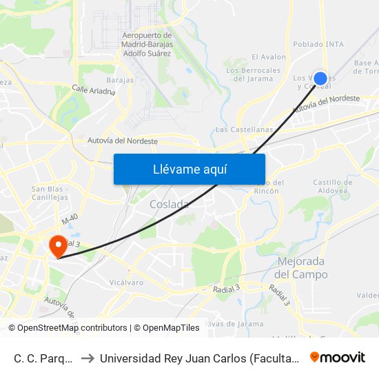 C. C. Parque Corredor to Universidad Rey Juan Carlos (Facultad De Ciencias Jurídicas Y Sociales) map