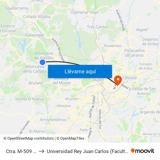 Ctra. M-509 - Santo Tomás to Universidad Rey Juan Carlos (Facultad De Ciencias Jurídicas Y Sociales) map