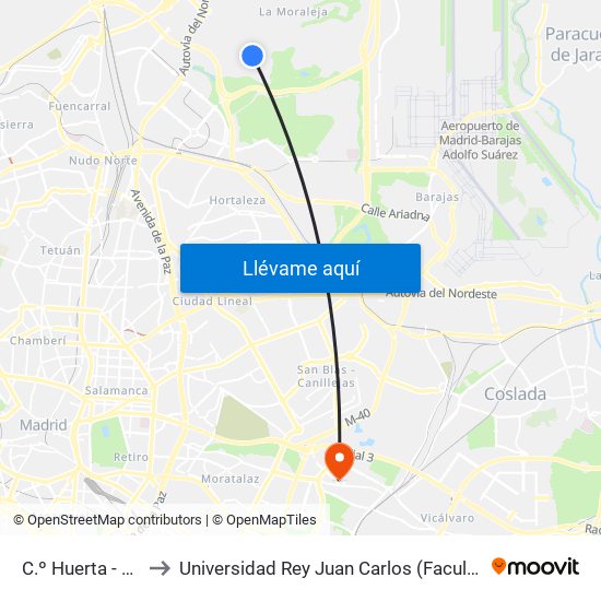 C.º Huerta - Dámaso Alonso to Universidad Rey Juan Carlos (Facultad De Ciencias Jurídicas Y Sociales) map