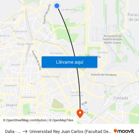 Dalia - Jazmín to Universidad Rey Juan Carlos (Facultad De Ciencias Jurídicas Y Sociales) map