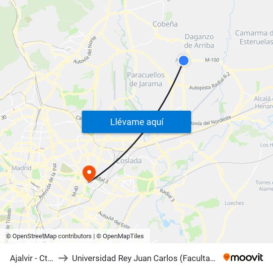 Ajalvir - Ctra. Daganzo to Universidad Rey Juan Carlos (Facultad De Ciencias Jurídicas Y Sociales) map