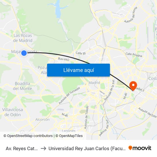 Av. Reyes Católicos - Pza. Cruz to Universidad Rey Juan Carlos (Facultad De Ciencias Jurídicas Y Sociales) map