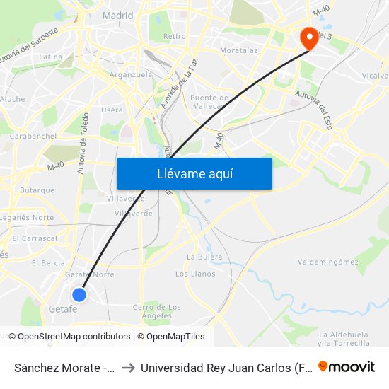 Sánchez Morate - Pza. Jesús Jiménez Díaz to Universidad Rey Juan Carlos (Facultad De Ciencias Jurídicas Y Sociales) map