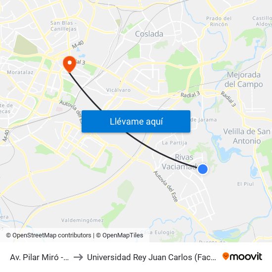 Av. Pilar Miró - Adolfo Marsillach to Universidad Rey Juan Carlos (Facultad De Ciencias Jurídicas Y Sociales) map