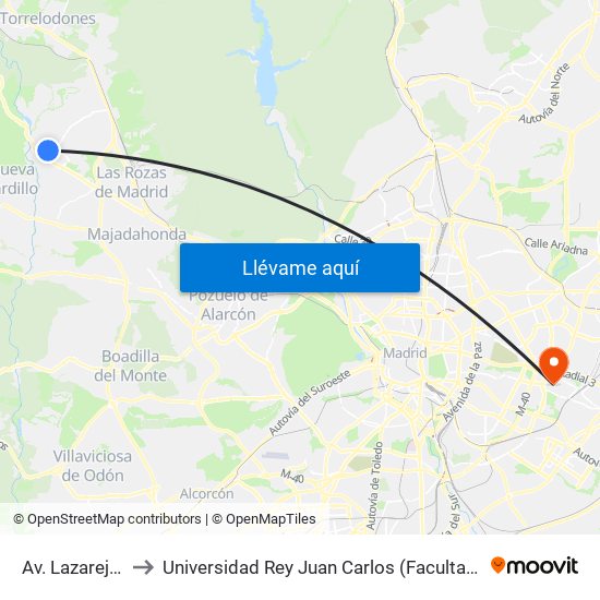 Av. Lazarejo - Santolina to Universidad Rey Juan Carlos (Facultad De Ciencias Jurídicas Y Sociales) map