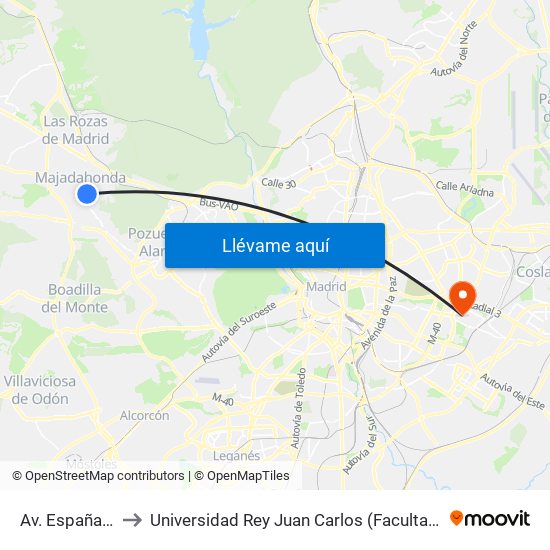 Av. España - Los Olmos to Universidad Rey Juan Carlos (Facultad De Ciencias Jurídicas Y Sociales) map