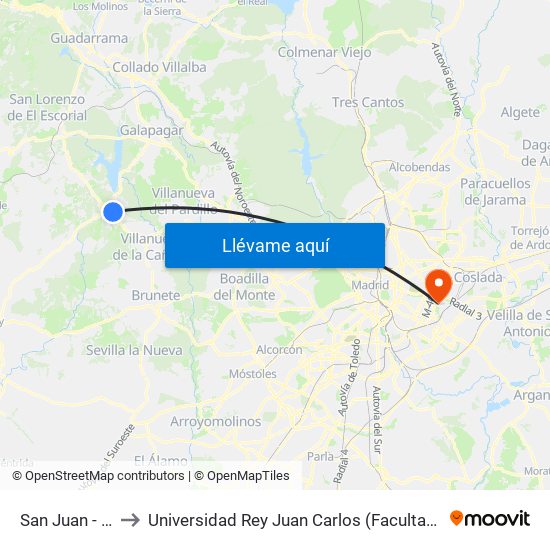 San Juan - Ctra. M-510 to Universidad Rey Juan Carlos (Facultad De Ciencias Jurídicas Y Sociales) map