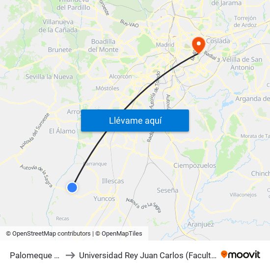 Palomeque - Ayuntamiento to Universidad Rey Juan Carlos (Facultad De Ciencias Jurídicas Y Sociales) map