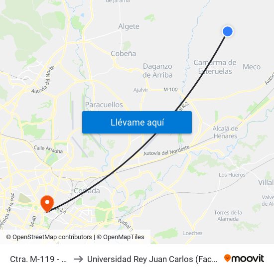 Ctra. M-119 - Urb. El Practicante to Universidad Rey Juan Carlos (Facultad De Ciencias Jurídicas Y Sociales) map