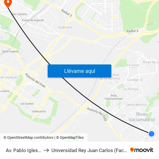 Av. Pablo Iglesias - Rosa Montero to Universidad Rey Juan Carlos (Facultad De Ciencias Jurídicas Y Sociales) map