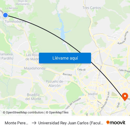 Monte Peregrinos - Colegio to Universidad Rey Juan Carlos (Facultad De Ciencias Jurídicas Y Sociales) map