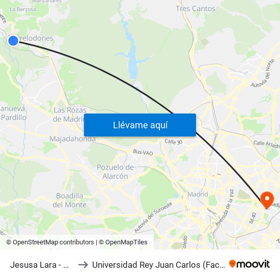 Jesusa Lara - Parque Pradogrande to Universidad Rey Juan Carlos (Facultad De Ciencias Jurídicas Y Sociales) map