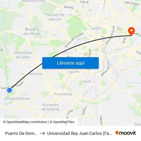 Puerto De Somosierra - Ctra. M-413 to Universidad Rey Juan Carlos (Facultad De Ciencias Jurídicas Y Sociales) map