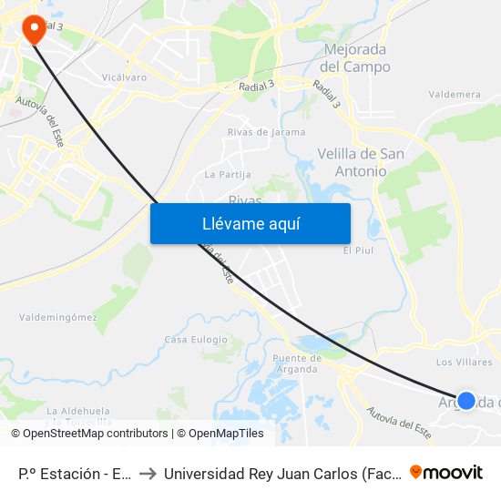 P.º Estación - Est. Arganda Del Rey to Universidad Rey Juan Carlos (Facultad De Ciencias Jurídicas Y Sociales) map