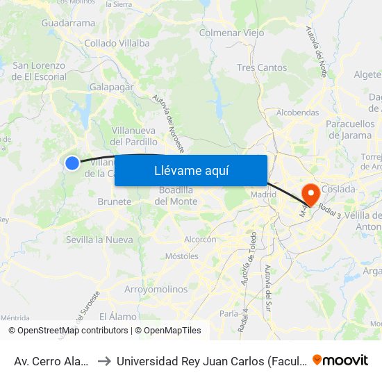 Av. Cerro Alarcón - Av. Madrid to Universidad Rey Juan Carlos (Facultad De Ciencias Jurídicas Y Sociales) map