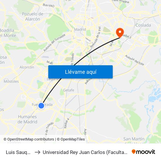 Luis Sauquillo - Tesillo to Universidad Rey Juan Carlos (Facultad De Ciencias Jurídicas Y Sociales) map