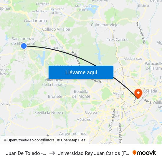 Juan De Toledo - Estación De Autobuses to Universidad Rey Juan Carlos (Facultad De Ciencias Jurídicas Y Sociales) map
