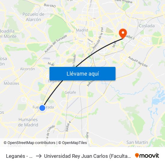 Leganés - Humilladero to Universidad Rey Juan Carlos (Facultad De Ciencias Jurídicas Y Sociales) map