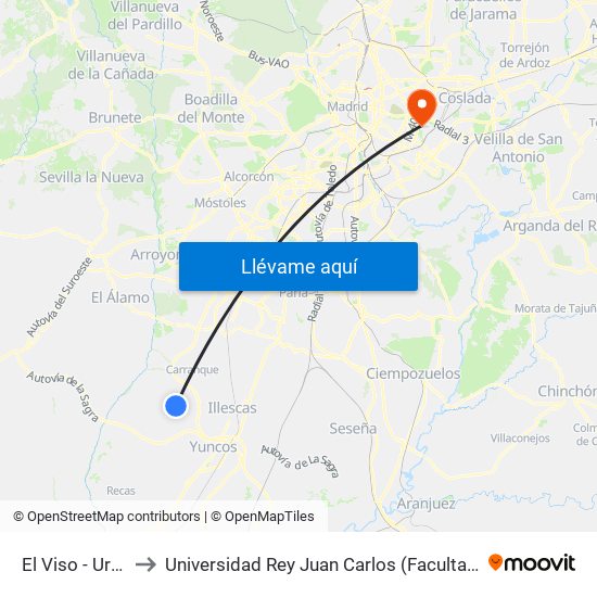 El Viso - Urb. Valdeclara to Universidad Rey Juan Carlos (Facultad De Ciencias Jurídicas Y Sociales) map