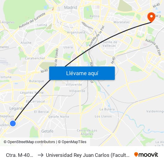 Ctra. M-409 - Los Frailes to Universidad Rey Juan Carlos (Facultad De Ciencias Jurídicas Y Sociales) map