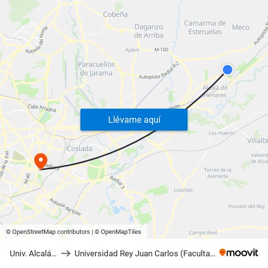 Univ. Alcalá - Politécnico to Universidad Rey Juan Carlos (Facultad De Ciencias Jurídicas Y Sociales) map