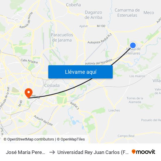 José María Pereda - Pza. Carlos Arniches to Universidad Rey Juan Carlos (Facultad De Ciencias Jurídicas Y Sociales) map