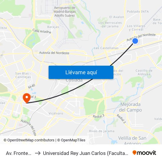 Av. Fronteras - Madrid to Universidad Rey Juan Carlos (Facultad De Ciencias Jurídicas Y Sociales) map
