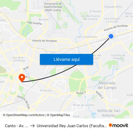 Canto - Av. Constitución to Universidad Rey Juan Carlos (Facultad De Ciencias Jurídicas Y Sociales) map