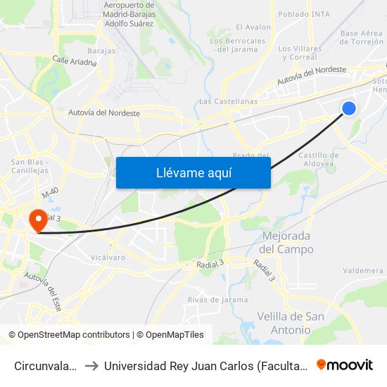 Circunvalación - Hierro to Universidad Rey Juan Carlos (Facultad De Ciencias Jurídicas Y Sociales) map