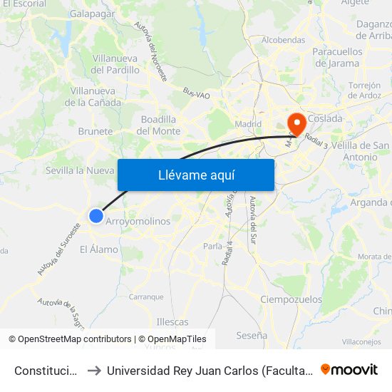 Constitución - Ctra. A-5 to Universidad Rey Juan Carlos (Facultad De Ciencias Jurídicas Y Sociales) map
