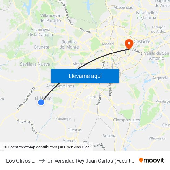 Los Olivos - Casarrubios to Universidad Rey Juan Carlos (Facultad De Ciencias Jurídicas Y Sociales) map