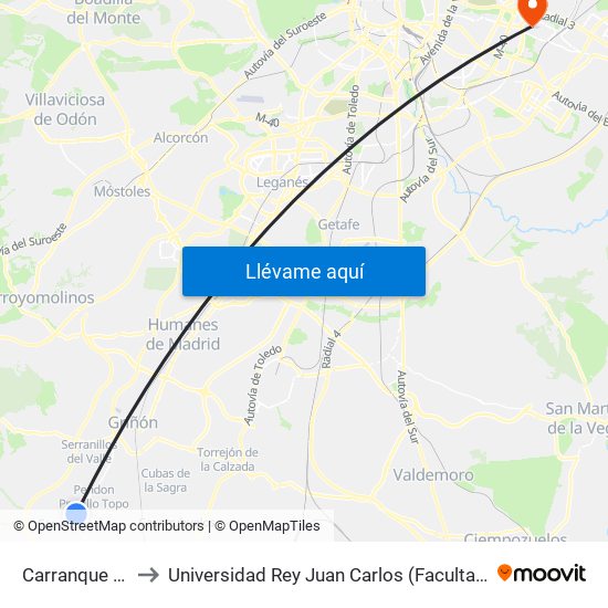 Carranque - Ctra. Griñón to Universidad Rey Juan Carlos (Facultad De Ciencias Jurídicas Y Sociales) map