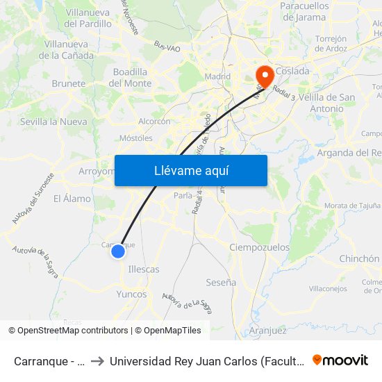 Carranque - Ctra. To-2034 to Universidad Rey Juan Carlos (Facultad De Ciencias Jurídicas Y Sociales) map